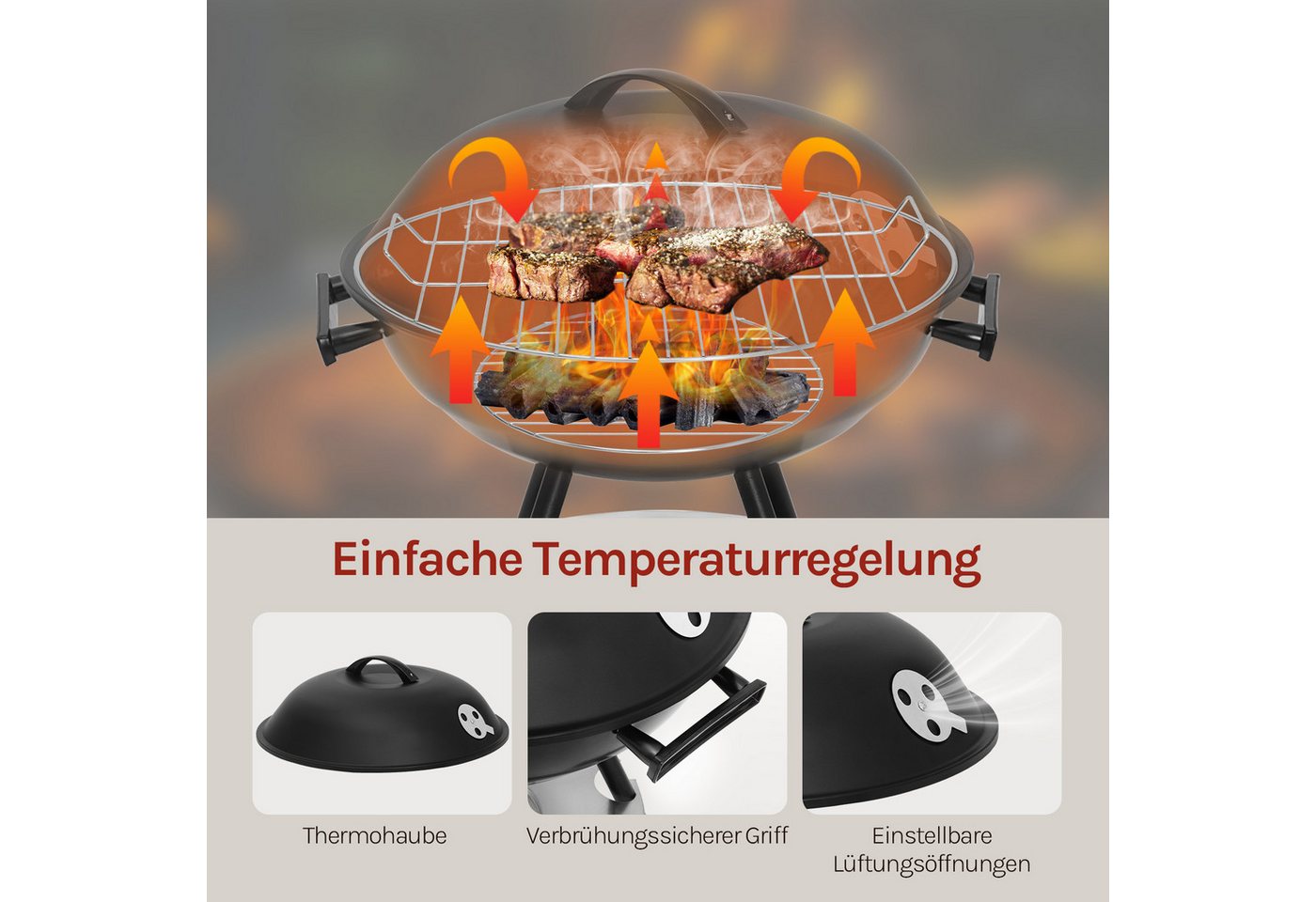 Woltu Holzkohlegrill, Holzkohle Barbecue Grill mit Räder für Garten Camping – Bild 5 von 5