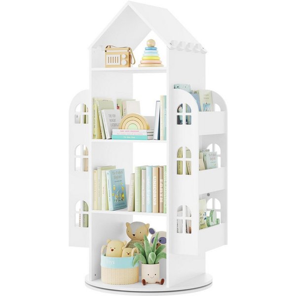 Woltu Kinderregal, Kinderregal, Bücherregal, weiß, mit 4 Ebenen 2 Seitenregalen