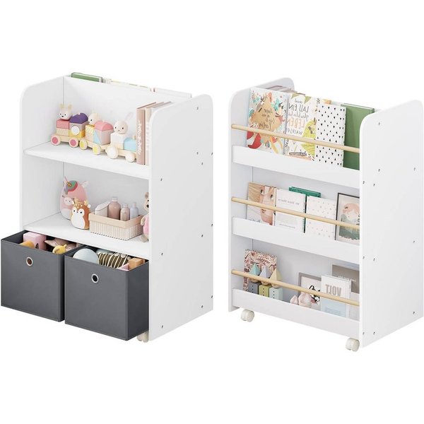 Woltu Kinderregal, 1-tlg., 2 in 1 Bücherregal mit Boxen auf Rollen