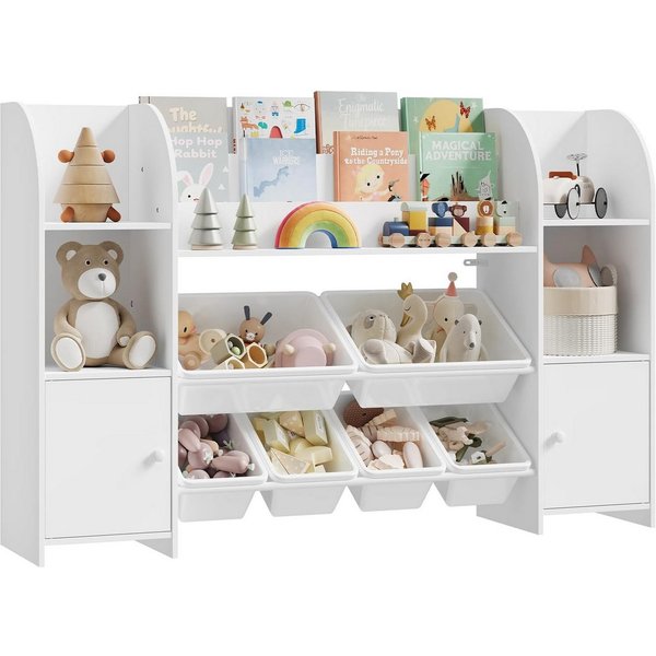 Woltu Kinderregal, Bücherregal Kinder aus Holz, Weiß, 140 x 90 x 30 cm
