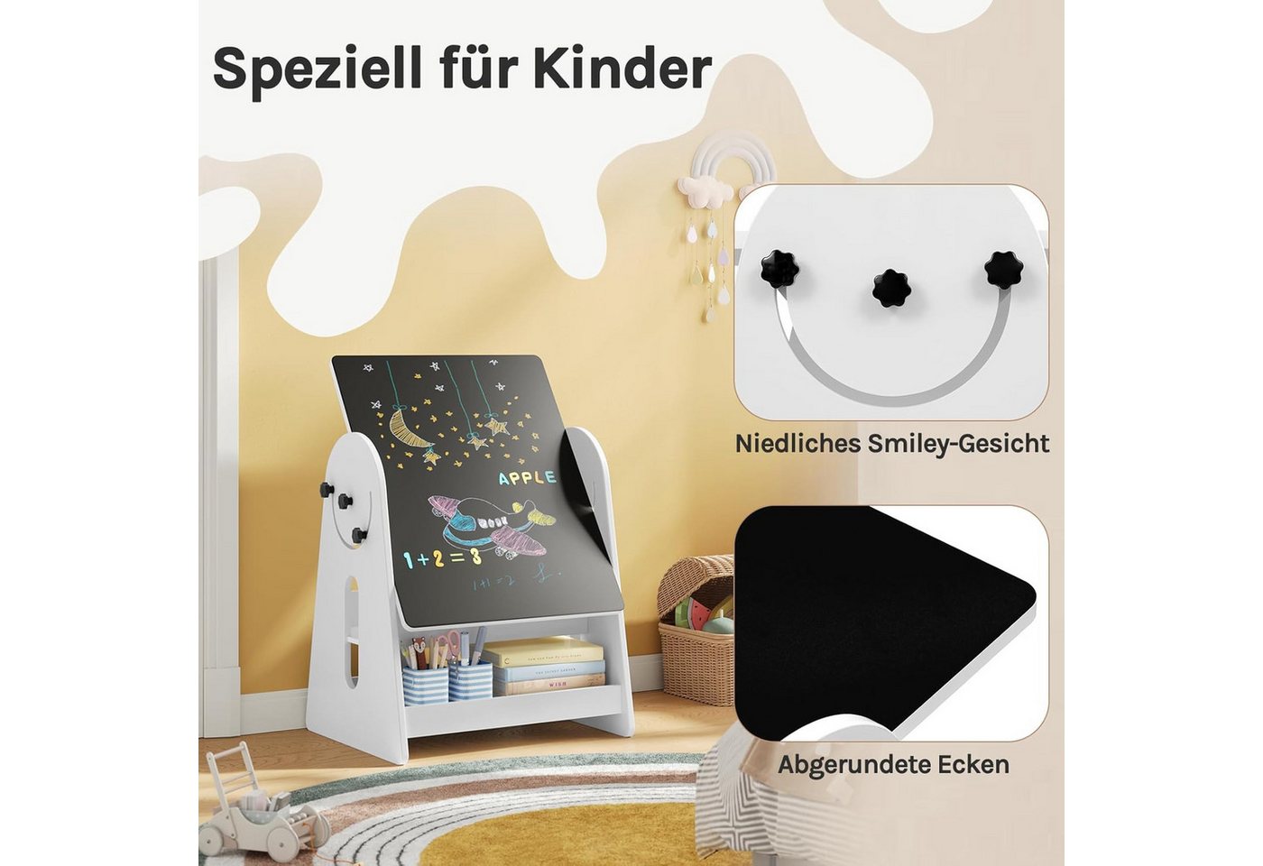 Woltu Kindersitzgruppe, (3-tlg), mit 2 Stühlen, A-förmige Konstruktion, Weiß – Bild 5 von 5