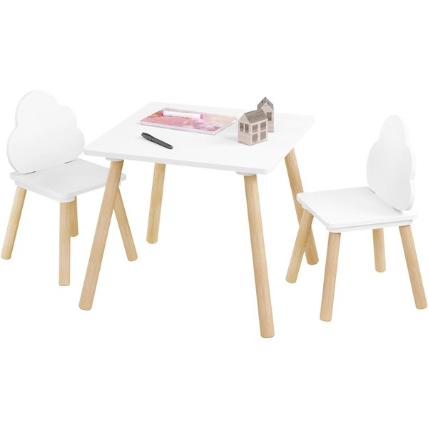 Woltu Kindersitzgruppe, (1-tlg), weiß, Kindertisch mit 2 Stühlen, mit Stauraum Netztasche