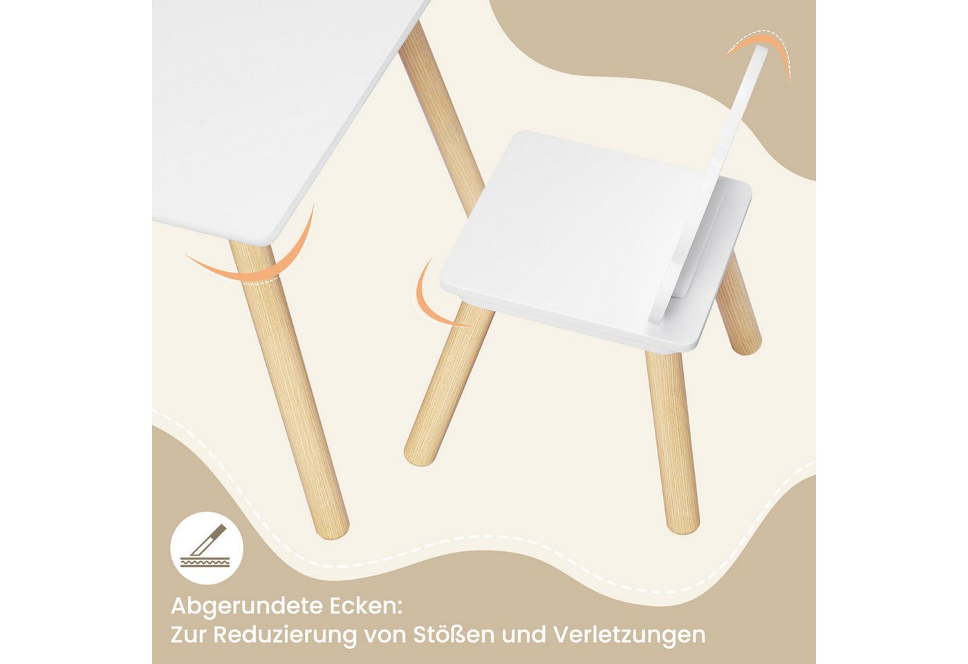 Woltu Kindersitzgruppe, (1-tlg), weiß, Kindertisch mit 2 Stühlen, mit Stauraum Netztasche – Bild 4 von 5