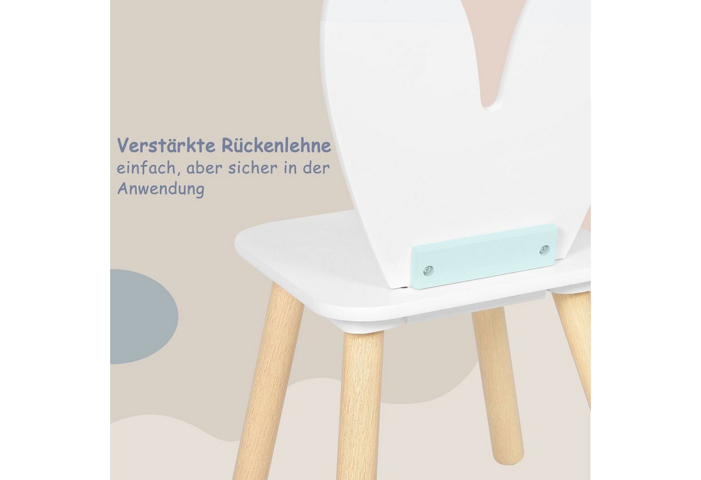 Woltu Kindersitzgruppe, Kindertisch mit 2 Stühlen, mit Massivholzbeinen, Weiß – Bild 5 von 5
