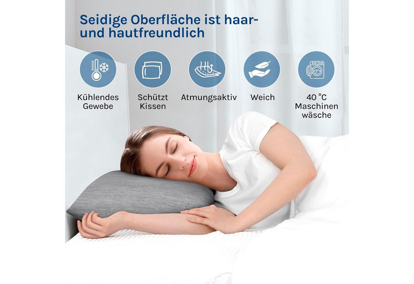 Woltu Kissenbezug, (2 Stück), Kühlende Kissenhülle, Weich, Atmungsaktiv, mit Q-Max>0.45 Arc-Chill – Bild 2 von 5