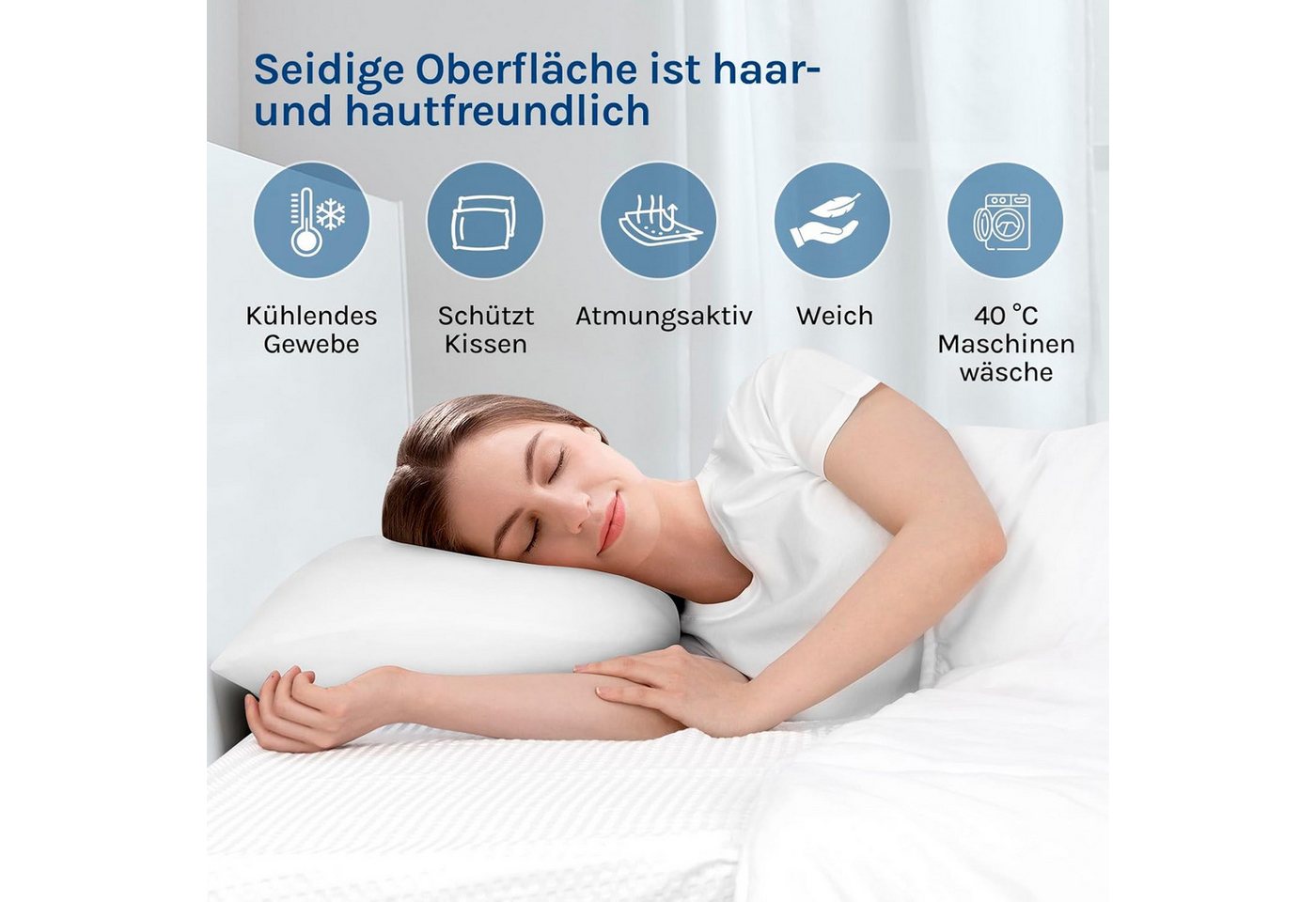 Woltu Kissenbezug, (2 Stück), Kühlende Kissenhülle, Weich, Atmungsaktiv, mit Q-Max>0.45 Arc-Chill – Bild 5 von 5