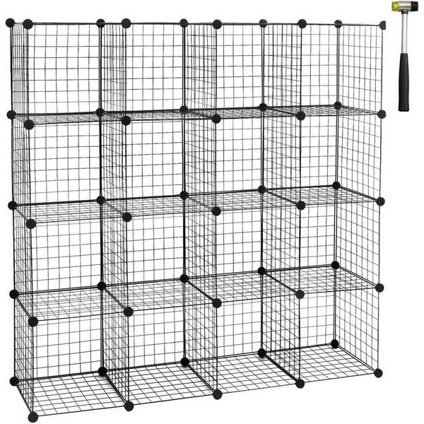 Woltu Kleiderständer, individuell aufstellbar 16 Fächer Schwarz, Drahtgitte
