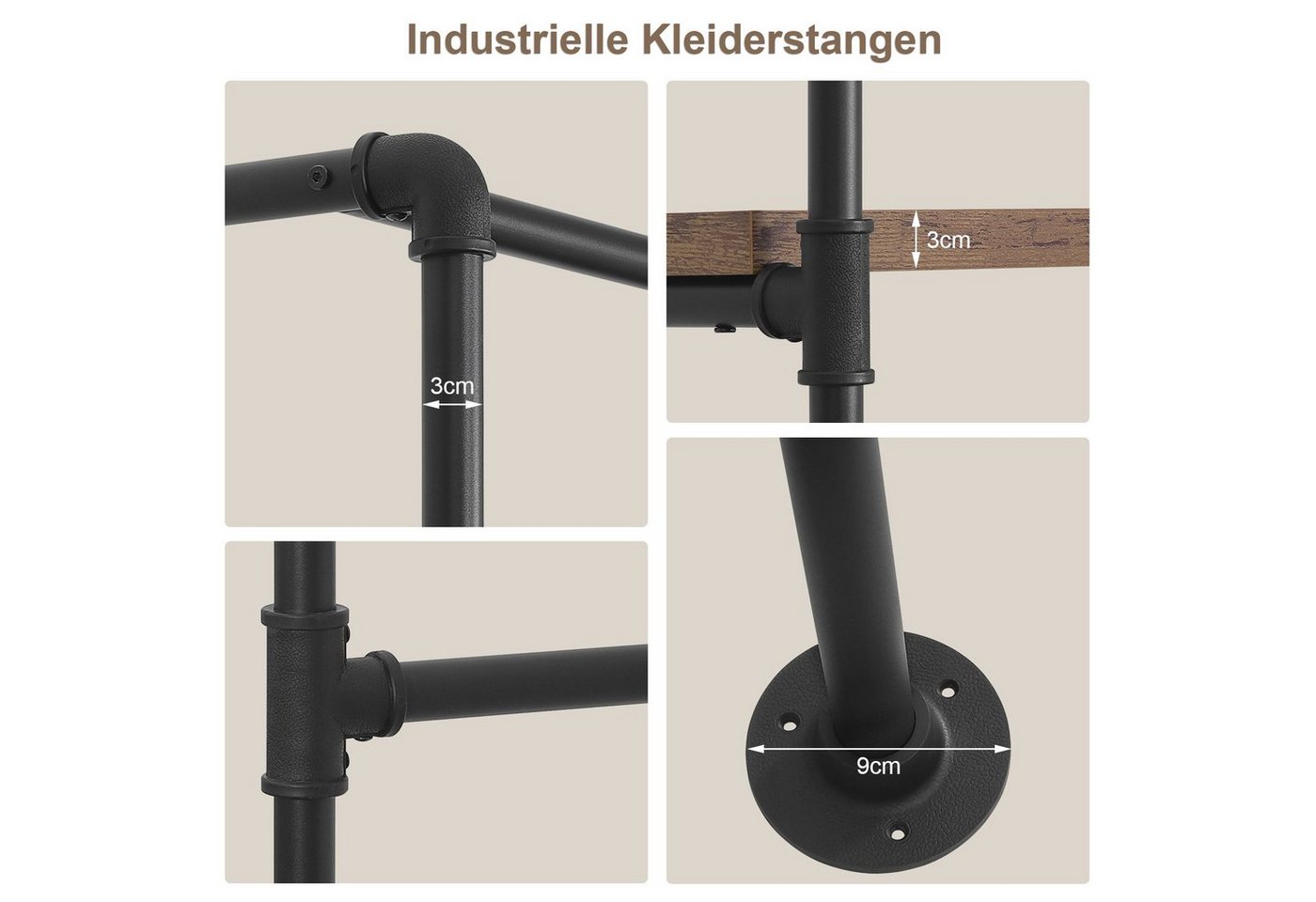 Woltu Kleiderständer, (1 St), mit Ablagen, Kleiderstange, Vintage Industrial – Bild 5 von 5