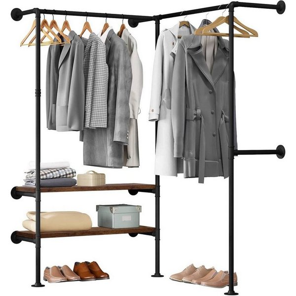 Woltu Kleiderstange (1 St), mit Regalen Wandmontage Garderobe für begehbaren