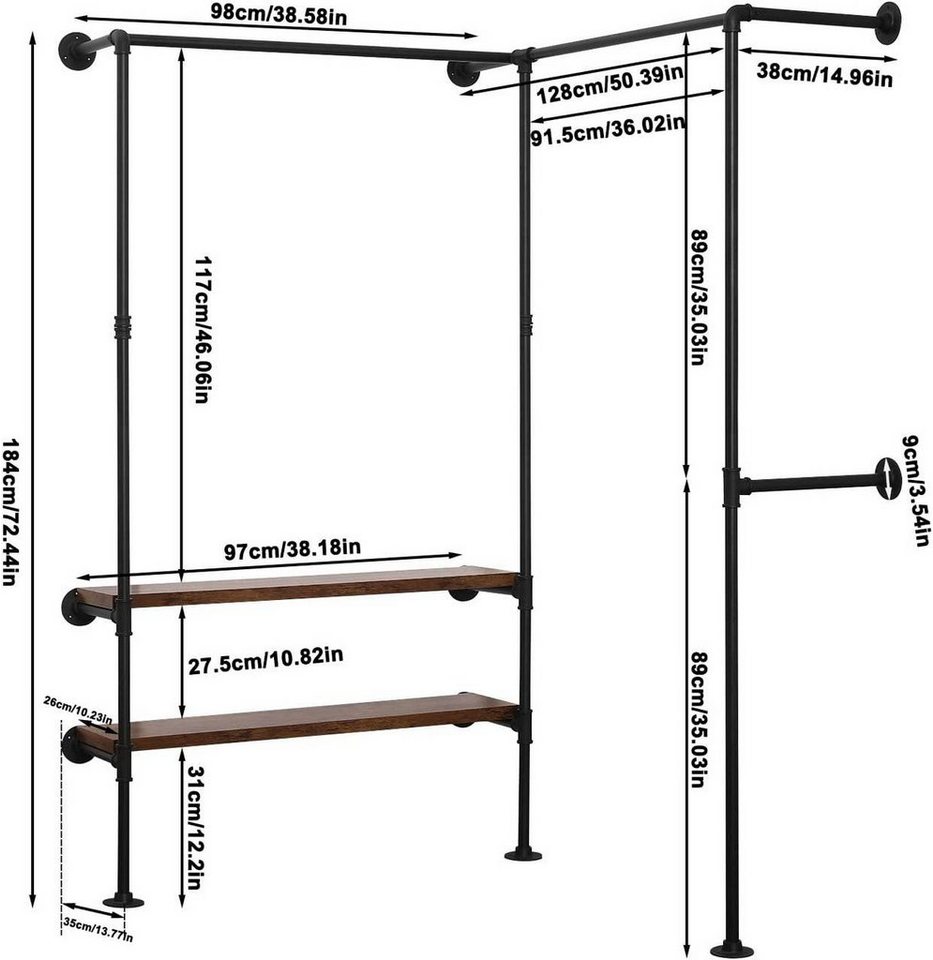 Woltu Kleiderstange (1 St), mit Regalen Wandmontage Garderobe für begehbaren – Bild 3 von 5