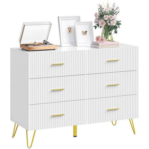 Woltu Kommode (1 St), Schubladenschrank mit 6 Schubladen, Weiß+Gold