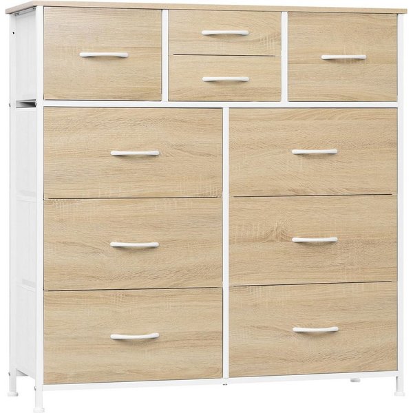 Woltu Kommode, mit 10 Schubladen aus Stoff, Metallrahmen, Industrial Stil