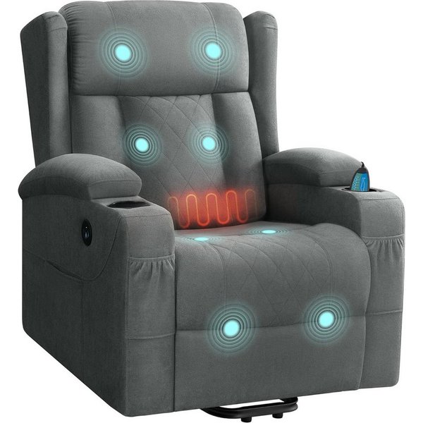 Woltu Massagesessel, elektrisch verstellbar, mit Liegefunktion Aufstehhilfe, Frottee