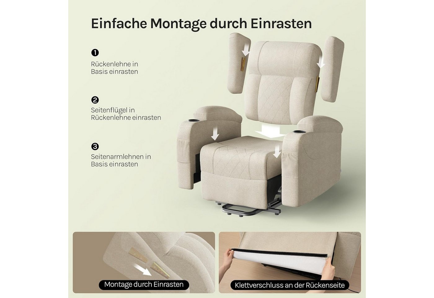 Woltu Massagesessel, elektrisch verstellbar, mit Liegefunktion Aufstehhilfe, Frottee – Bild 5 von 5