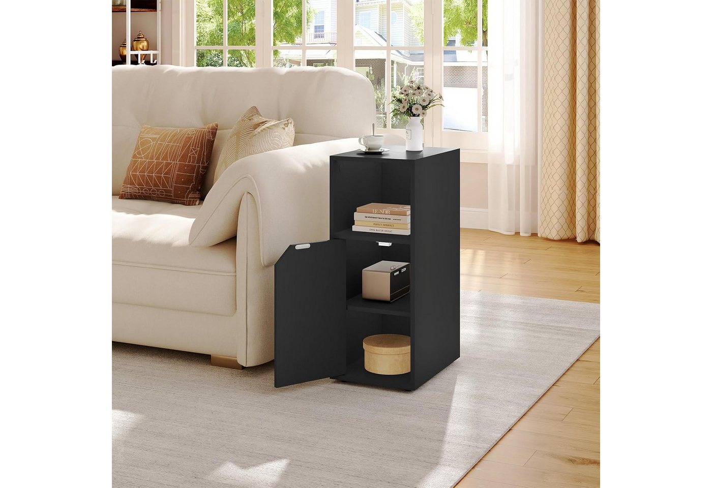 Woltu Nachttisch (1-St), mit offenem Fach und Tür, Verstellbarer Ablage, 25x62x35 cm – Bild 2 von 5