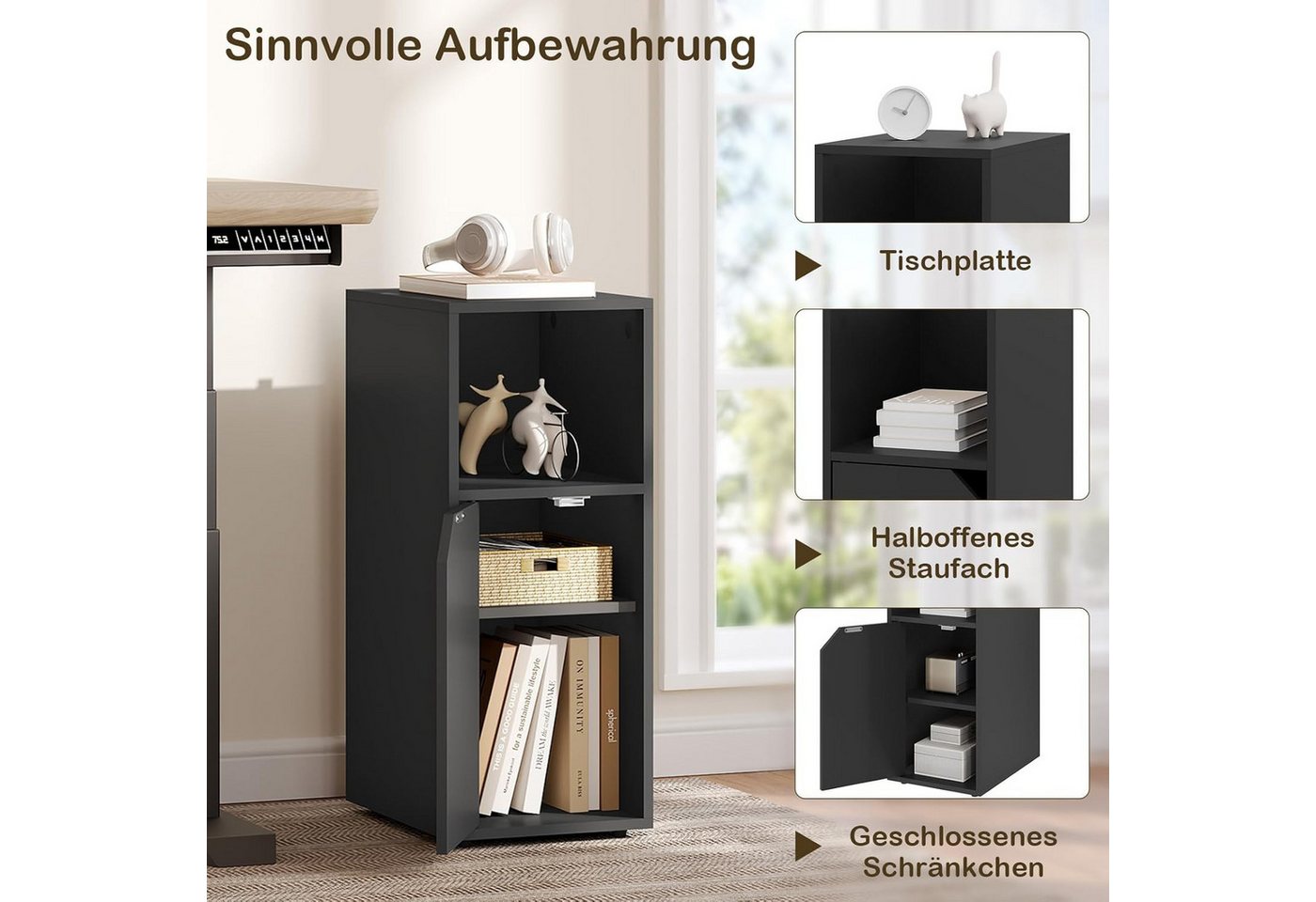 Woltu Nachttisch (1-St), mit offenem Fach und Tür, Verstellbarer Ablage, 25x62x35 cm – Bild 5 von 5