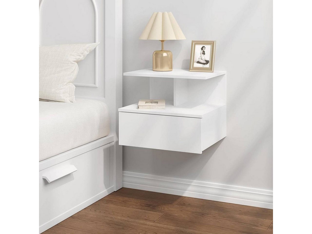 Woltu Nachttisch (1-St., Set), hängend Wandregal mit Schublade – Bild 2 von 5
