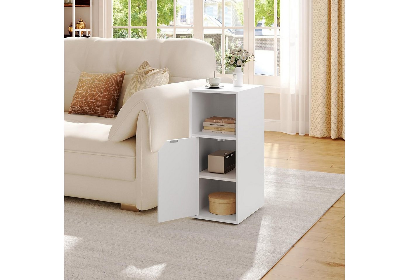 Woltu Nachttisch (1-St), mit offenem Fach und Tür, Verstellbarer Ablage, 25x62x35 cm – Bild 2 von 5