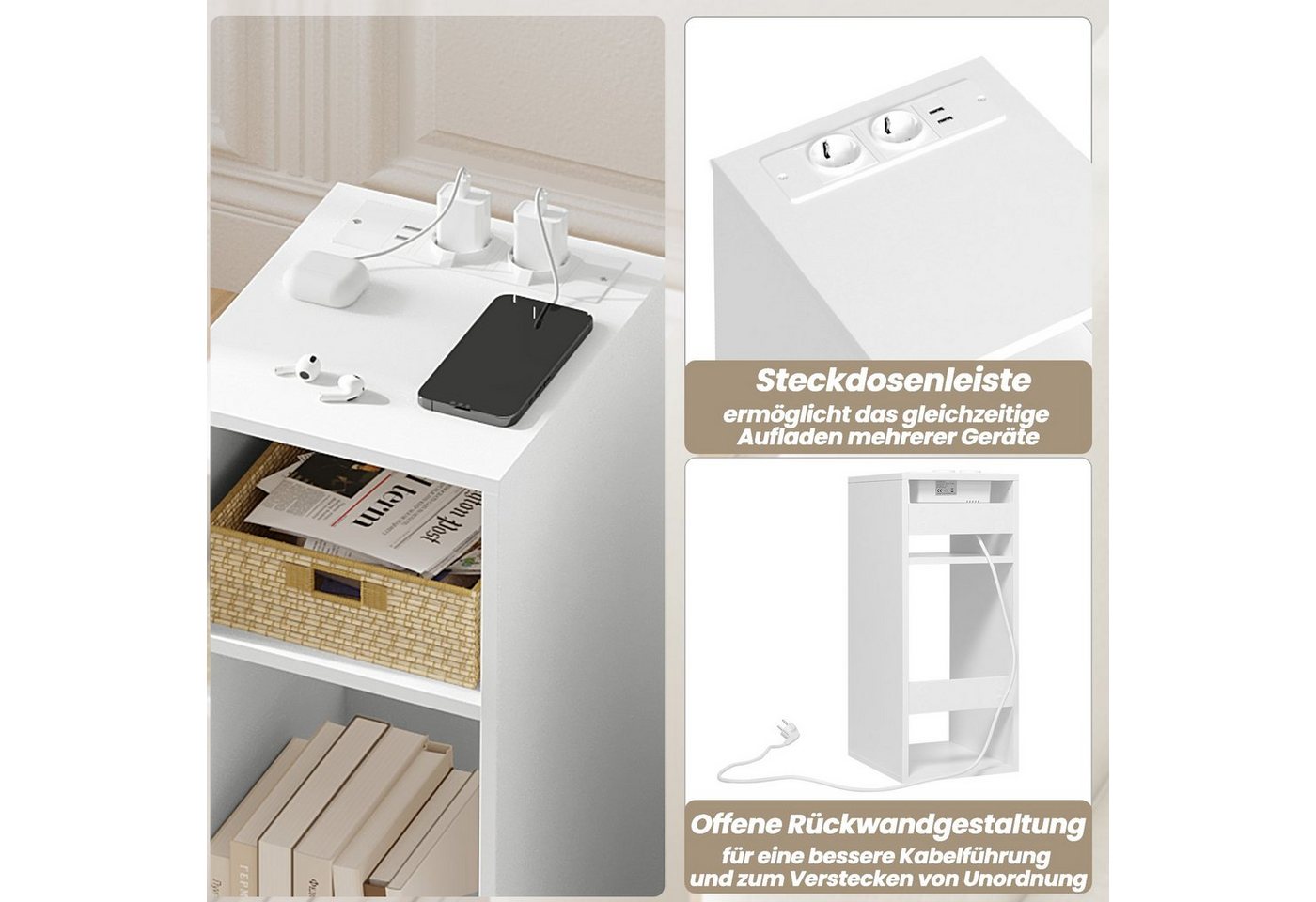 Woltu Nachttisch (1-St), mit Ladefunktion, schmaler Beistelltisch – Bild 5 von 5