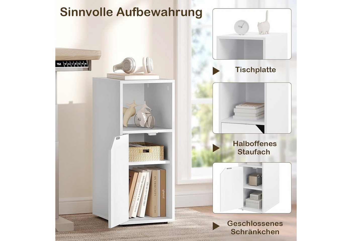 Woltu Nachttisch (2-St), mit offenem Fach und Tür, Verstellbarer Ablage, 25x62x35 cm – Bild 5 von 5