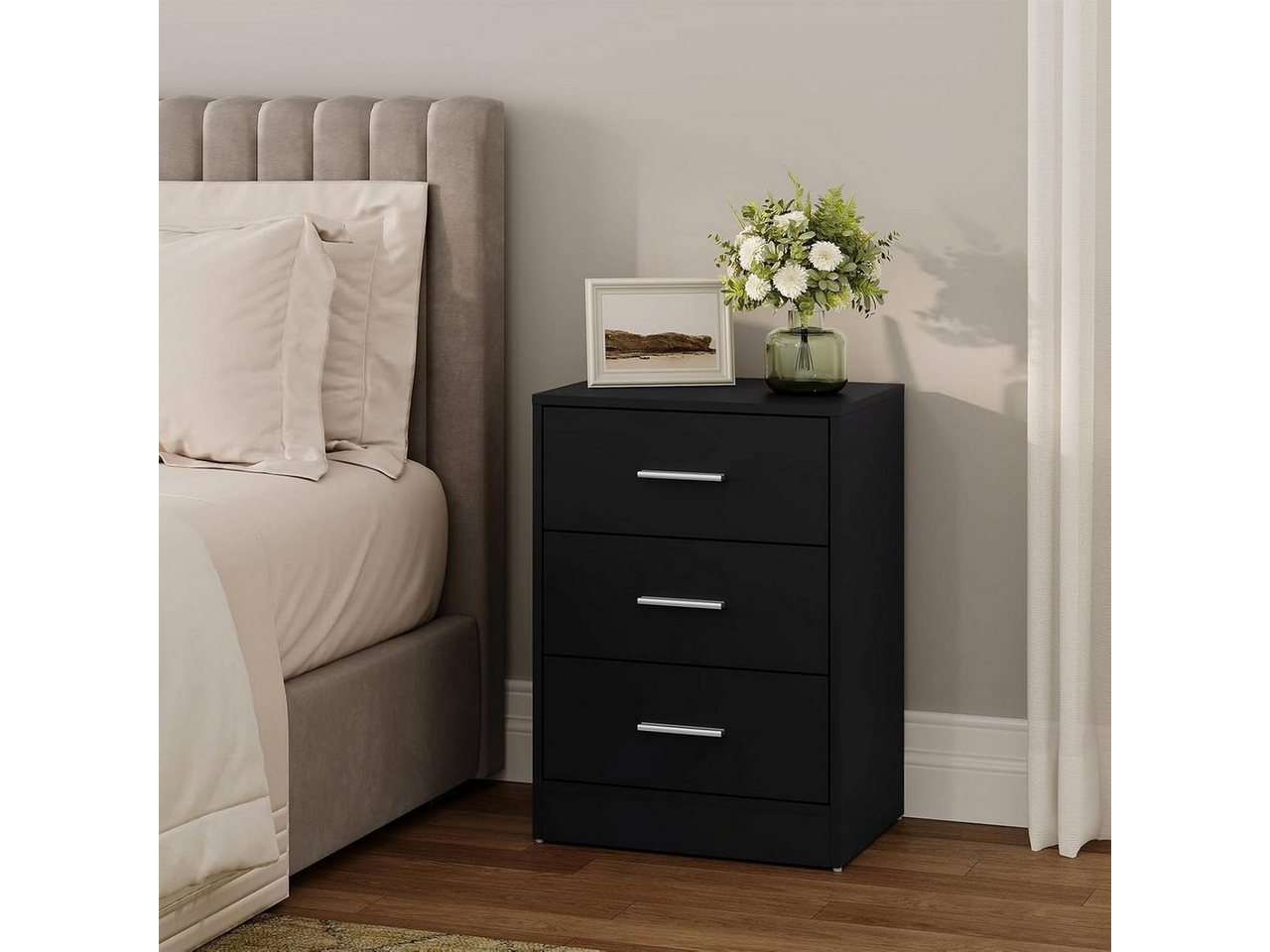 Woltu Nachttisch (2er-Set), Nachtschrank, 2er Set, mit 3 Schubladen, Nachtkommode, 39x54x28cm – Bild 2 von 5