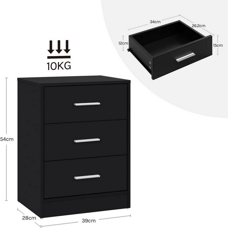 Woltu Nachttisch (2er-Set), Nachtschrank, 2er Set, mit 3 Schubladen, Nachtkommode, 39x54x28cm – Bild 3 von 5