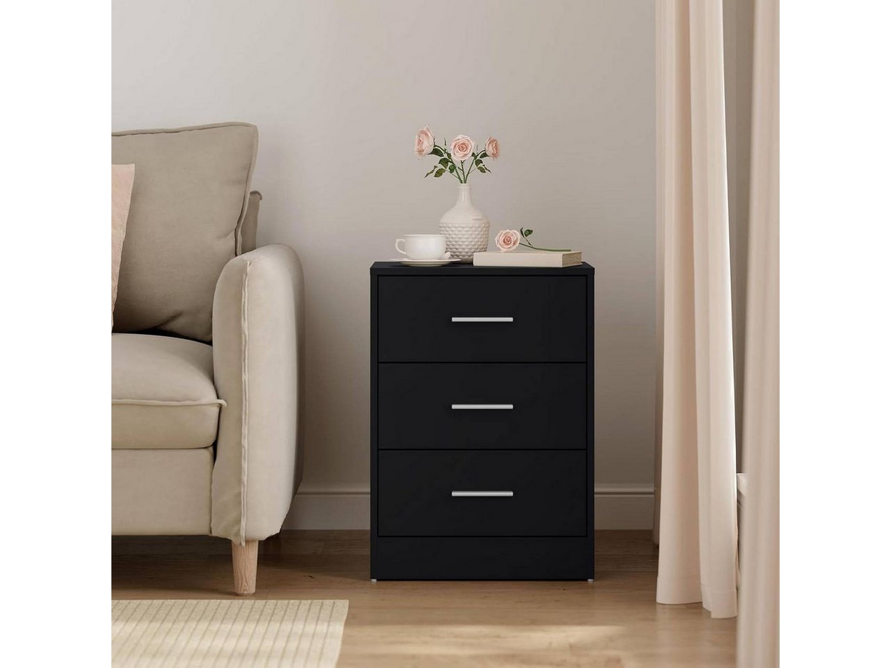 Woltu Nachttisch (2er-Set), Nachtschrank, 2er Set, mit 3 Schubladen, Nachtkommode, 39x54x28cm – Bild 4 von 5