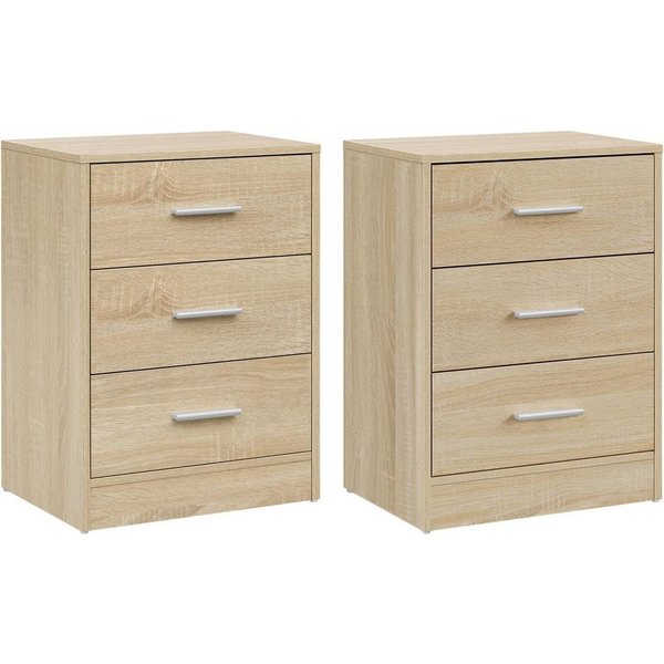 Woltu Nachttisch (2er-Set), Nachtschrank, 2er Set, mit 3 Schubladen, Nachtkommode, 39x54x28cm