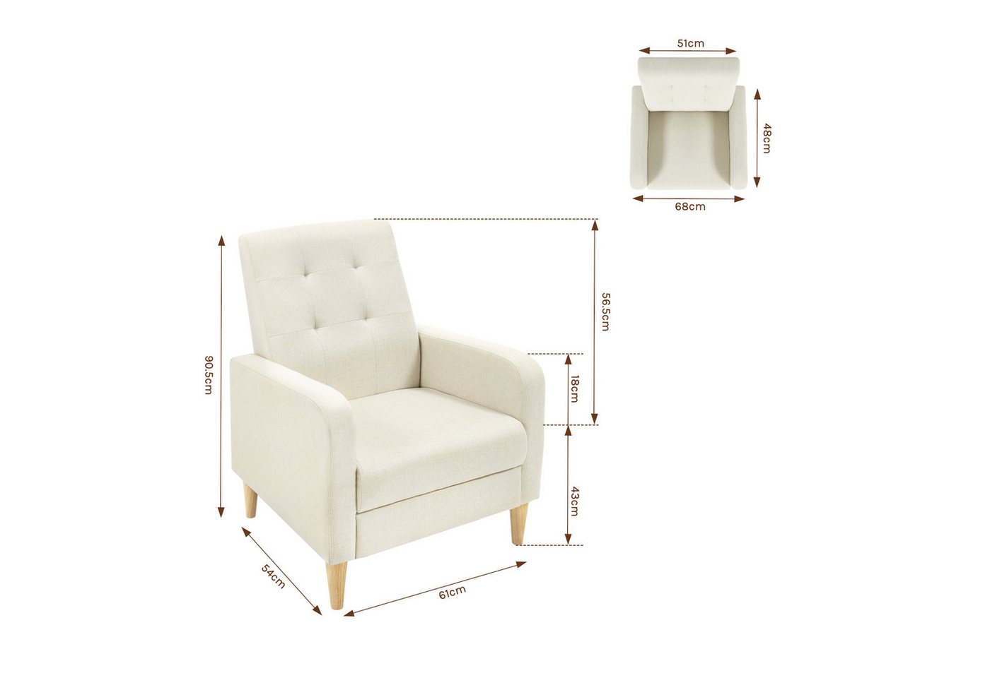 Woltu Ohrensessel (1-St), Relaxsessel mit Massivholzbeinen, Loungesessel modern – Bild 3 von 5