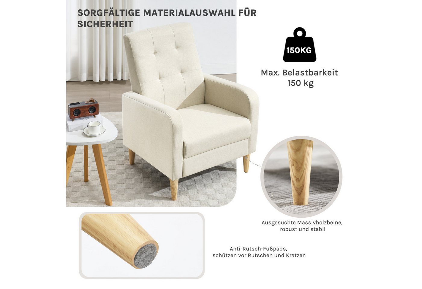 Woltu Ohrensessel (1-St), Relaxsessel mit Massivholzbeinen, Loungesessel modern – Bild 5 von 5