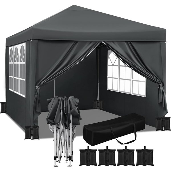 Woltu Pavillon, mit 4 Seitenteilen, Faltpavillon 3x3m, mit 4 Seitenteilen und 4 Sandsäcke
