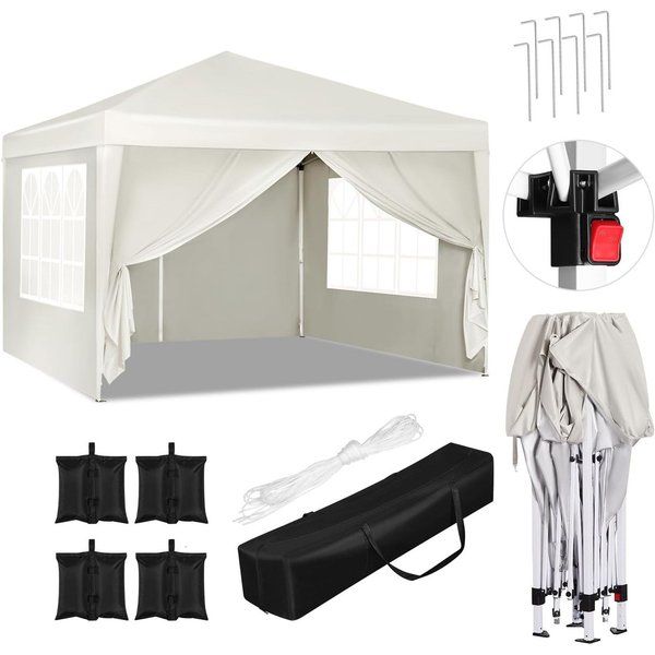 Woltu Pavillon, mit 4 Seitenteilen, Faltpavillon 3x3m, mit 4 Seitenteilen und 4 Sandsäcke