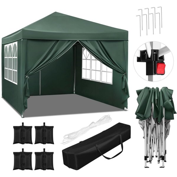 Woltu Pavillon, mit 4 Seitenteilen, Faltpavillon 3x3m, mit 4 Seitenteilen und 4 Sandsäcke
