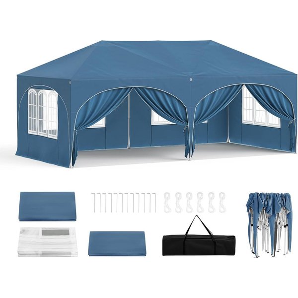 Woltu Pavillon, mit 2 Seitenteilen, 3x6 m, mit 6 Seitenwänden, höhenverstellbar,mit Tragetasche