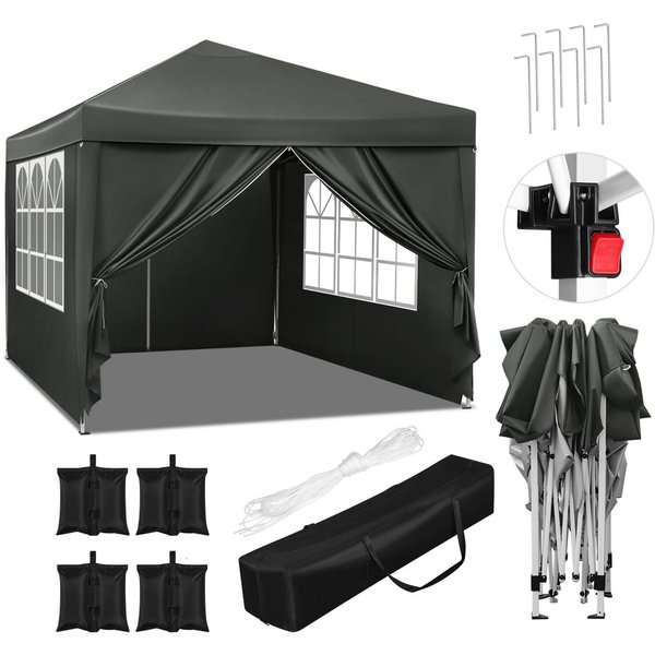 Woltu Pavillon, mit 4 Seitenteilen, Faltpavillon 3x3m, mit 4 Seitenteilen und 4 Sandsäcke