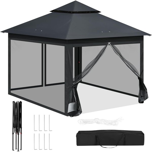 Woltu Pavillon, mit 4 Seitenteilen, 3x3 m, mit Moskitonetz, 4 Seitenteilen, höhenverstellbar