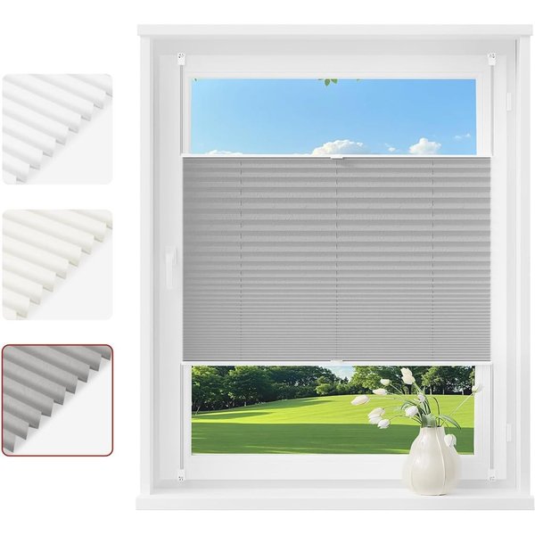 Woltu Plissee, halbtransparent, Klemmfix, Klemmfix, Jalousie Faltrollo Blickdicht