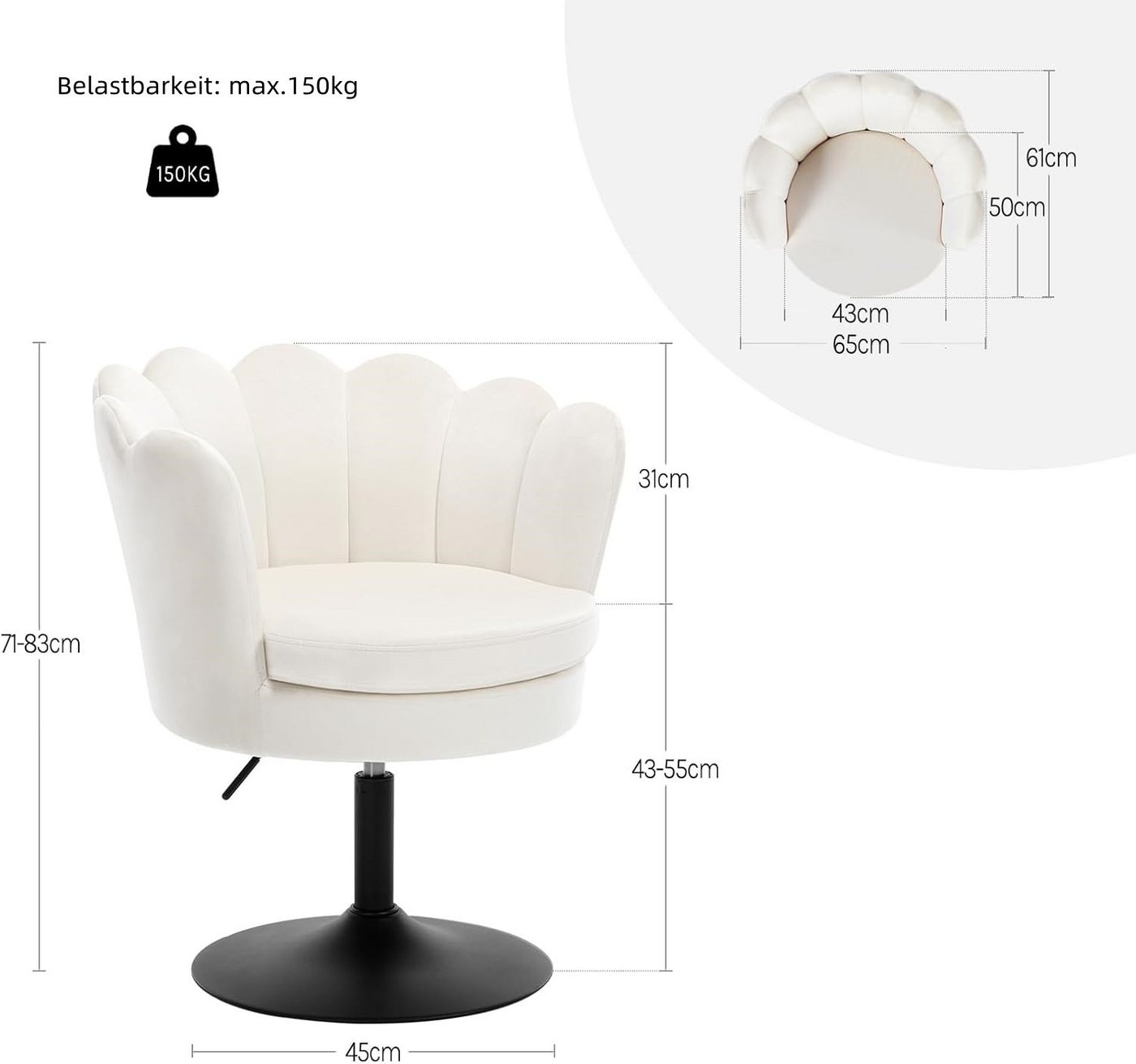 Woltu Polsterstuhl (1 St), Schminktisch Stuhl mit Lehne, Blumenform, 360° drehbar – Bild 3 von 5