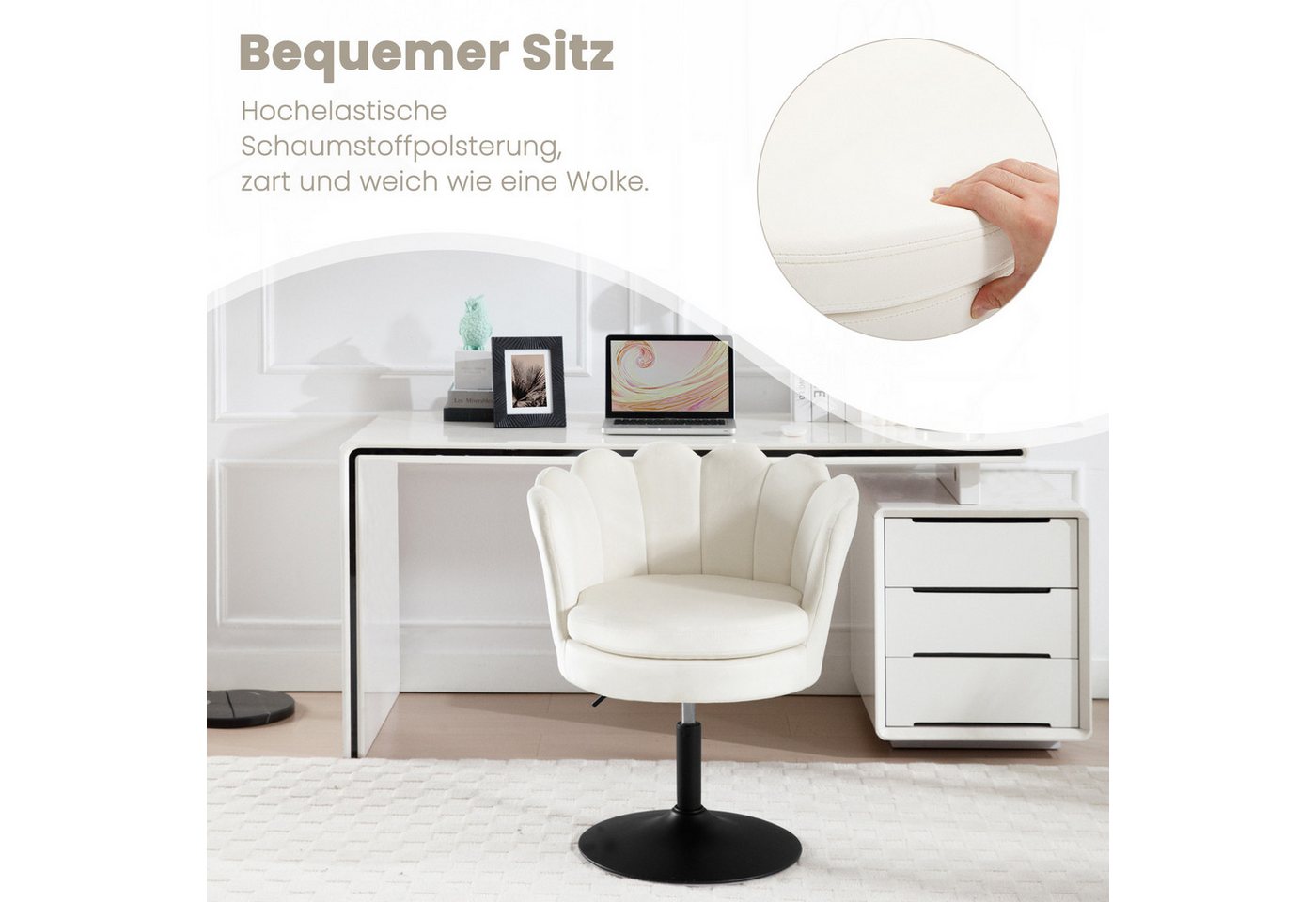Woltu Polsterstuhl (1 St), Schminktisch Stuhl mit Lehne, Blumenform, 360° drehbar – Bild 5 von 5