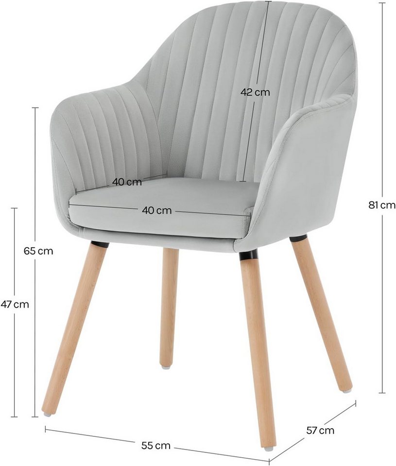 Woltu Polsterstuhl (1 St), Design Stuhl mit Armlehne Samt Massivholz Beine – Bild 3 von 5