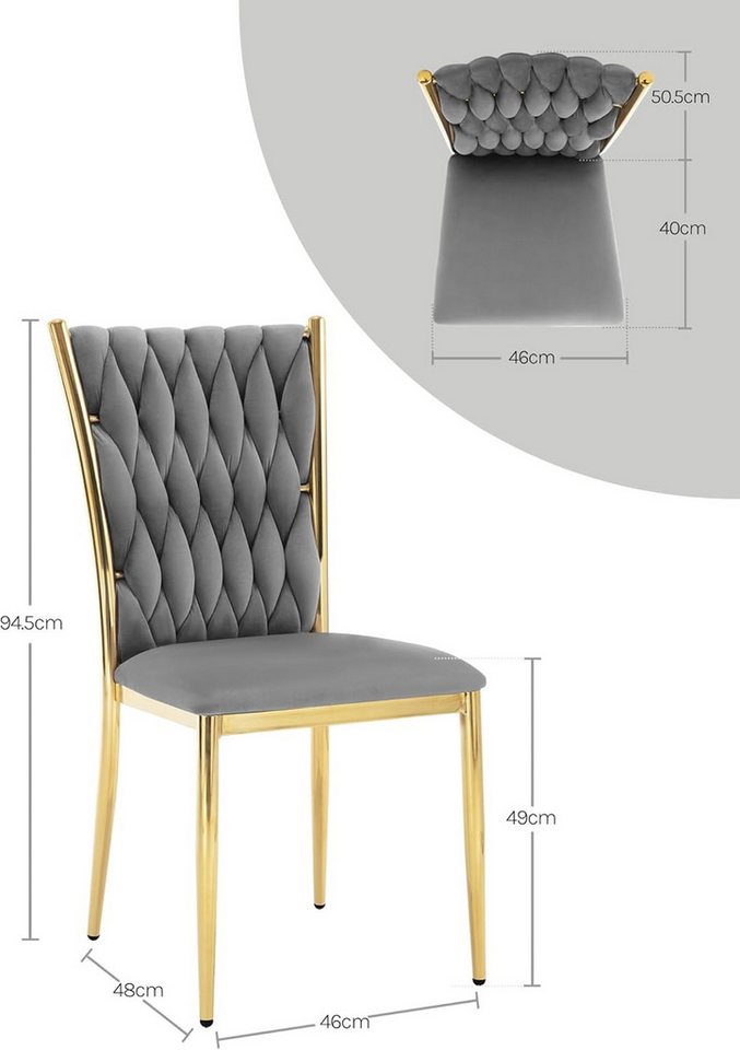 Woltu Polsterstuhl (4 St), Samt Stühle Esszimmer, Esszimmerstühle, hohe Rückenlehne Metallbeine – Bild 3 von 5
