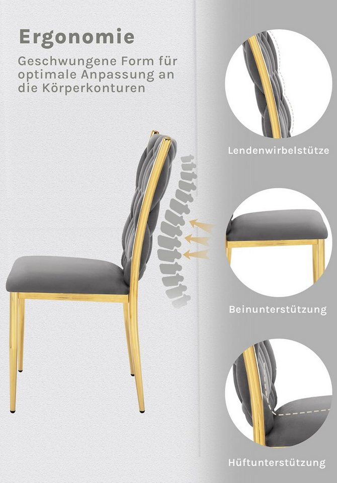Woltu Polsterstuhl (4 St), Samt Stühle Esszimmer, Esszimmerstühle, hohe Rückenlehne Metallbeine – Bild 4 von 5