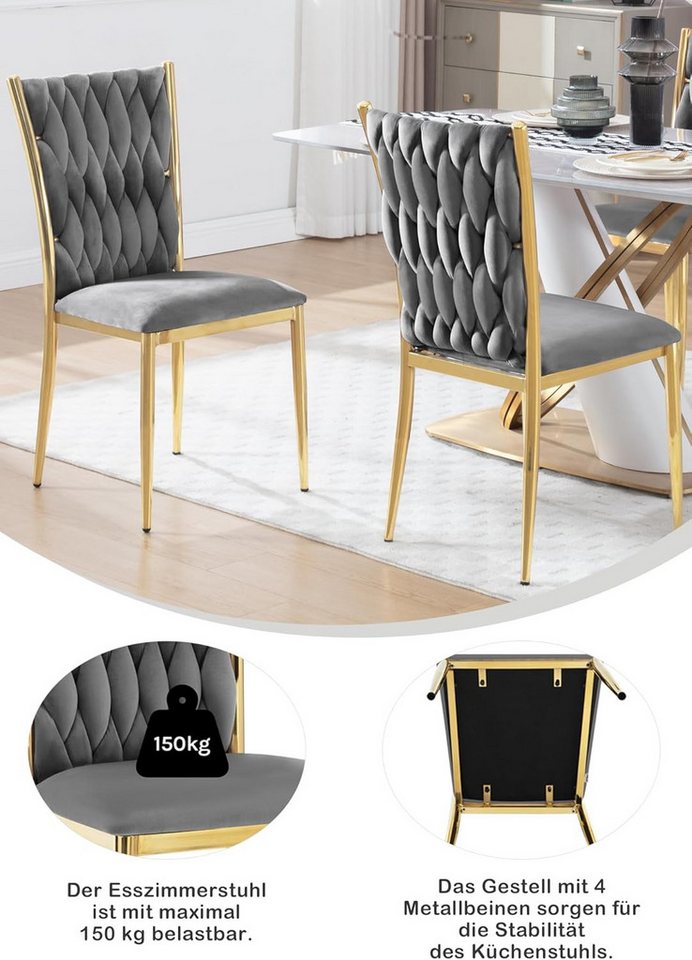 Woltu Polsterstuhl (4 St), Samt Stühle Esszimmer, Esszimmerstühle, hohe Rückenlehne Metallbeine – Bild 5 von 5