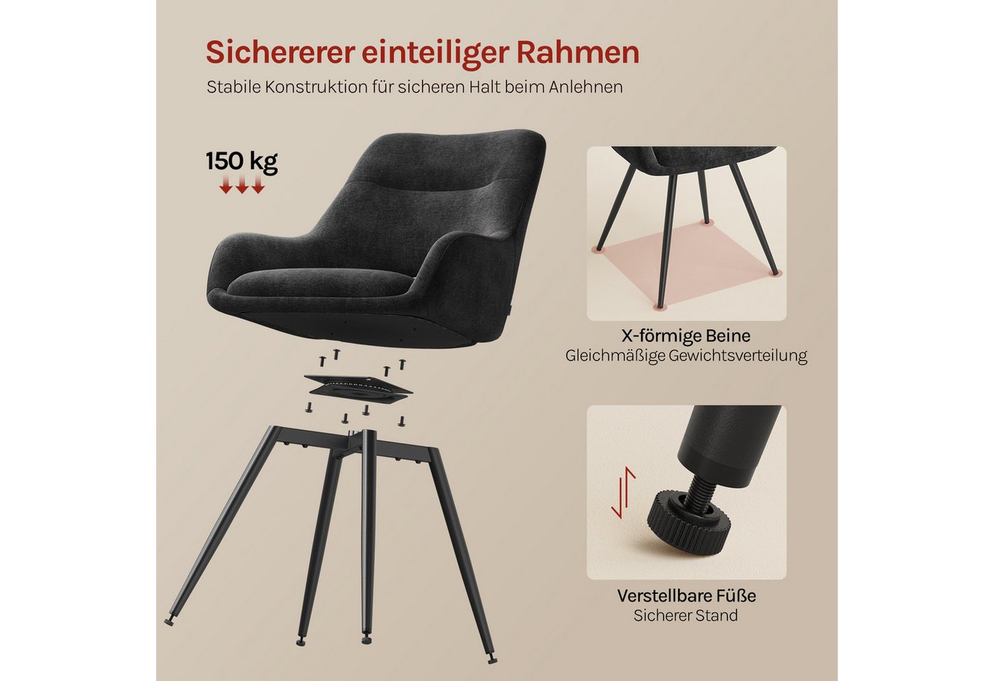 Woltu Polsterstuhl (4 St), Drehbare Esszimmerstühle Armlehnstuhl gepolstert aus Chenille – Bild 5 von 5