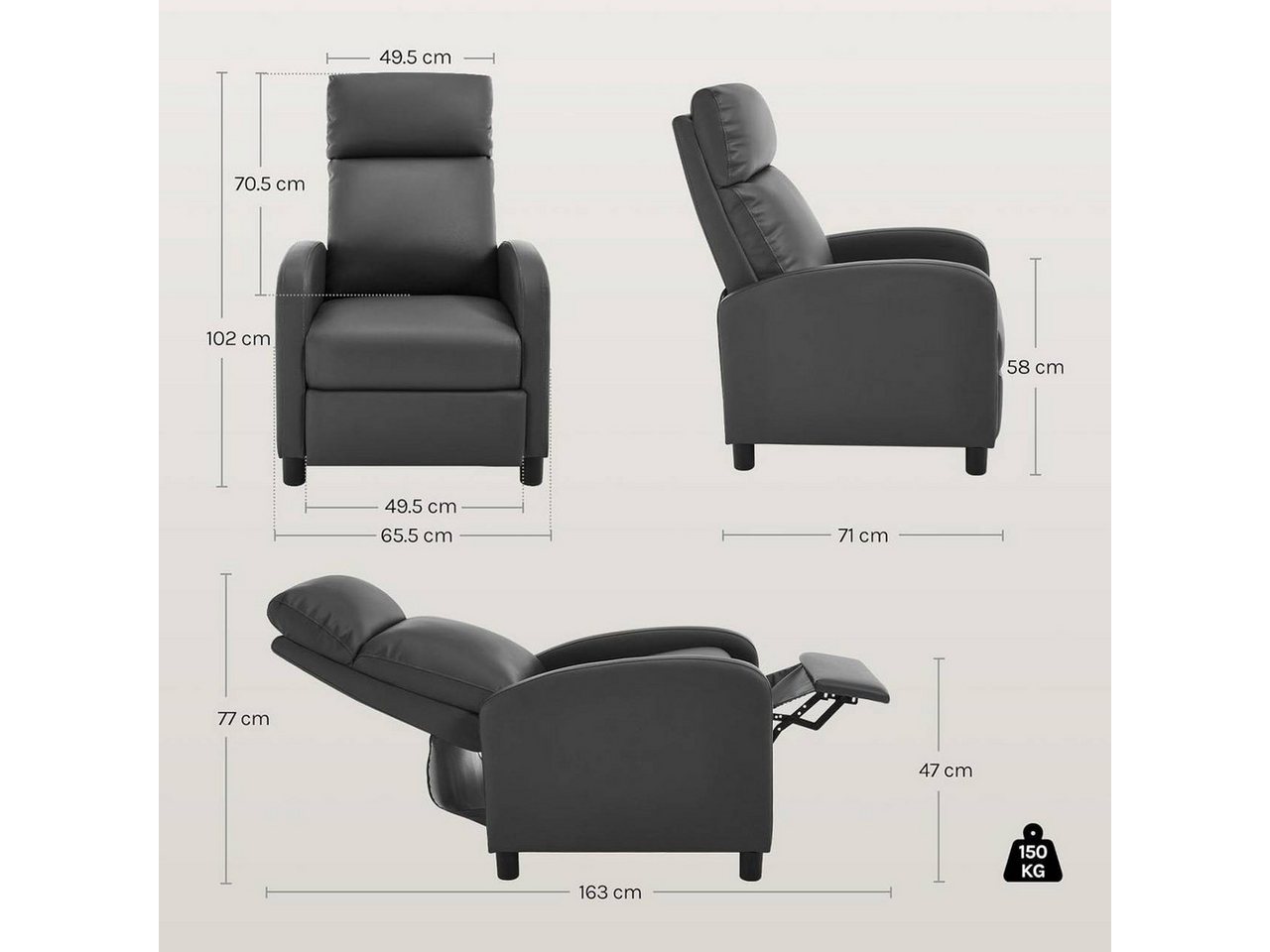 Woltu Relaxsessel (1-St), Lesesessel, Loungesessel mit Liegefunktion – Bild 3 von 5