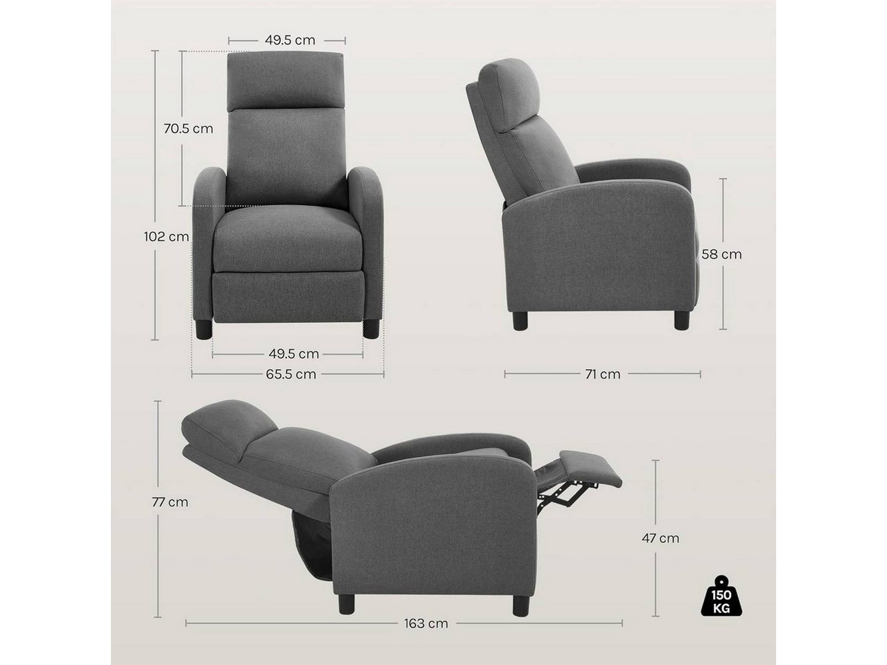 Woltu Relaxsessel (1-St), Lesesessel, Loungesessel mit Liegefunktion – Bild 3 von 5
