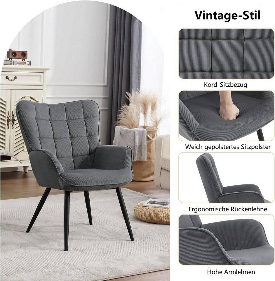 Woltu Relaxsessel (1-St), Ohrensessel Polstersessel mit Cordbezug – Bild 5 von 5