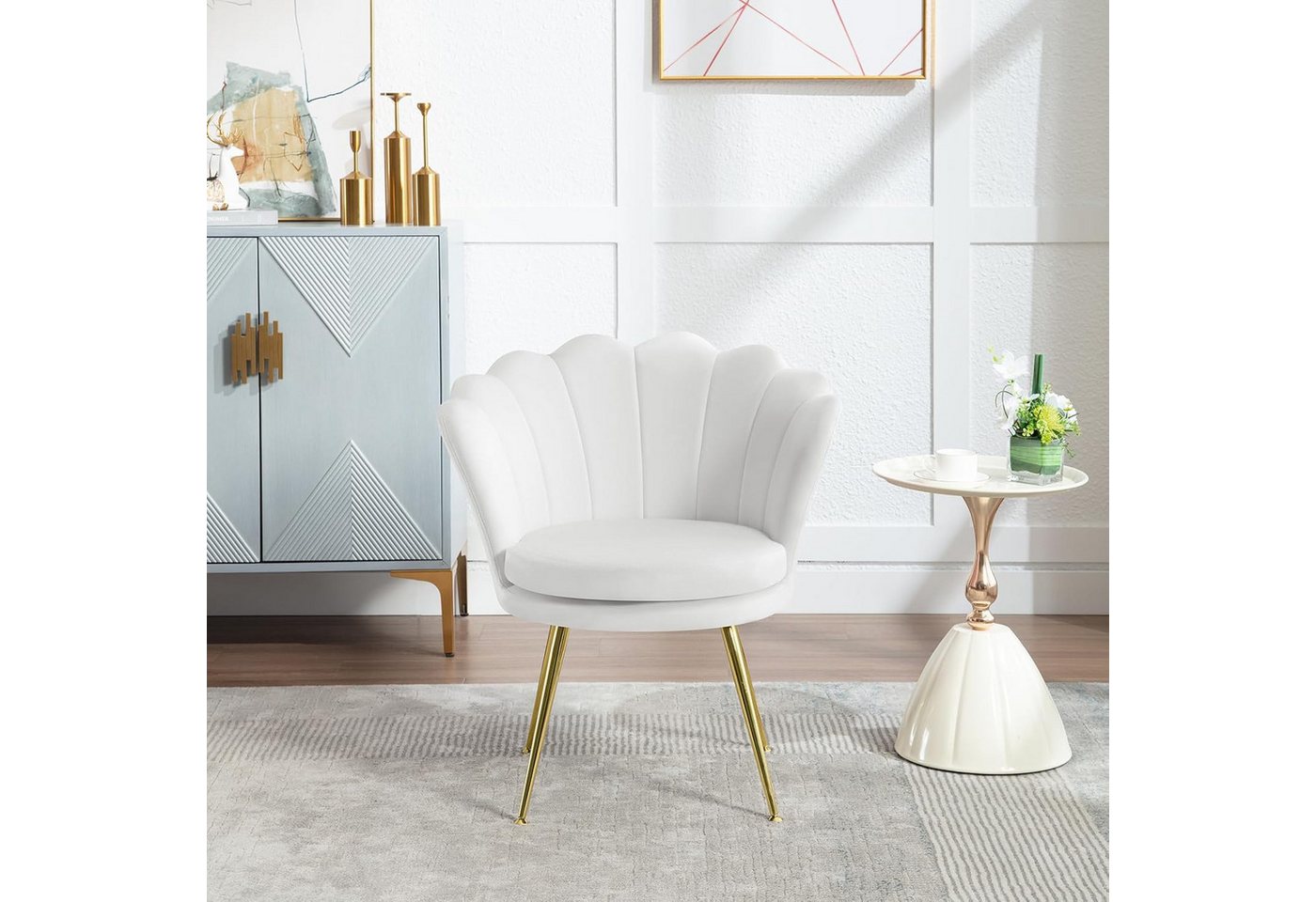 Woltu Relaxsessel, Sessel Wohnzimmer in Blumenform, mit Samtbezug Metallbeinen – Bild 2 von 5