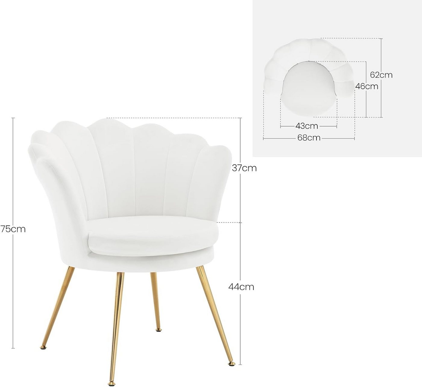 Woltu Relaxsessel, Sessel Wohnzimmer in Blumenform, mit Samtbezug Metallbeinen – Bild 3 von 5