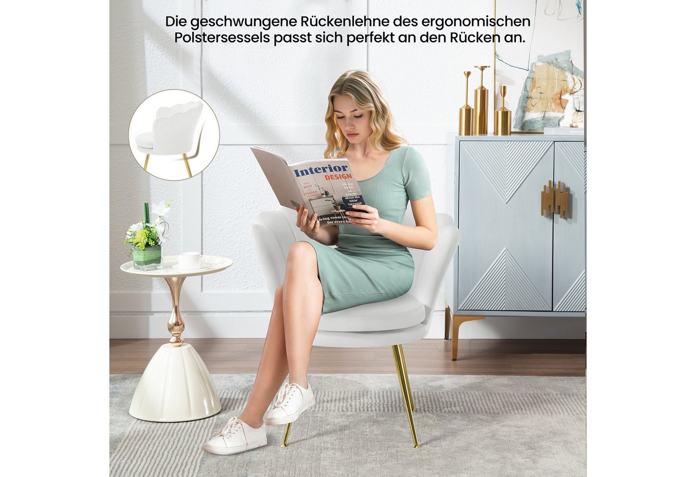 Woltu Relaxsessel, Sessel Wohnzimmer in Blumenform, mit Samtbezug Metallbeinen – Bild 4 von 5